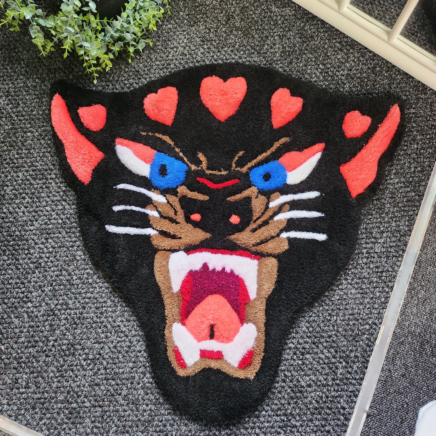 Handmade Panther Heart Rug - Tufted Panther Wall Hanging