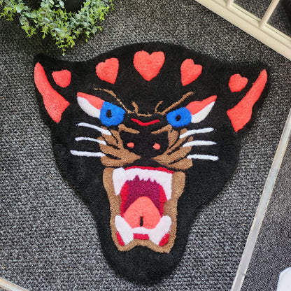 Handmade Panther Heart Rug - Tufted Panther Wall Hanging