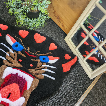 Handmade Panther Heart Rug - Tufted Panther Wall Hanging