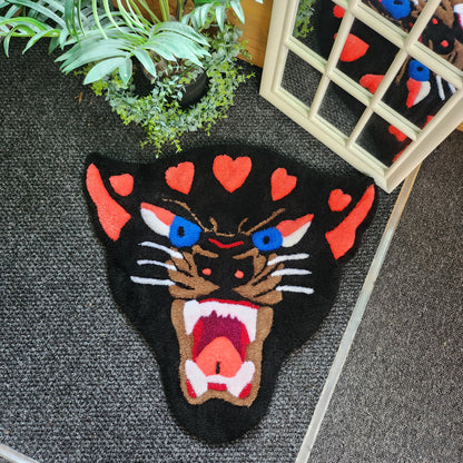 Handmade Panther Heart Rug - Tufted Panther Wall Hanging