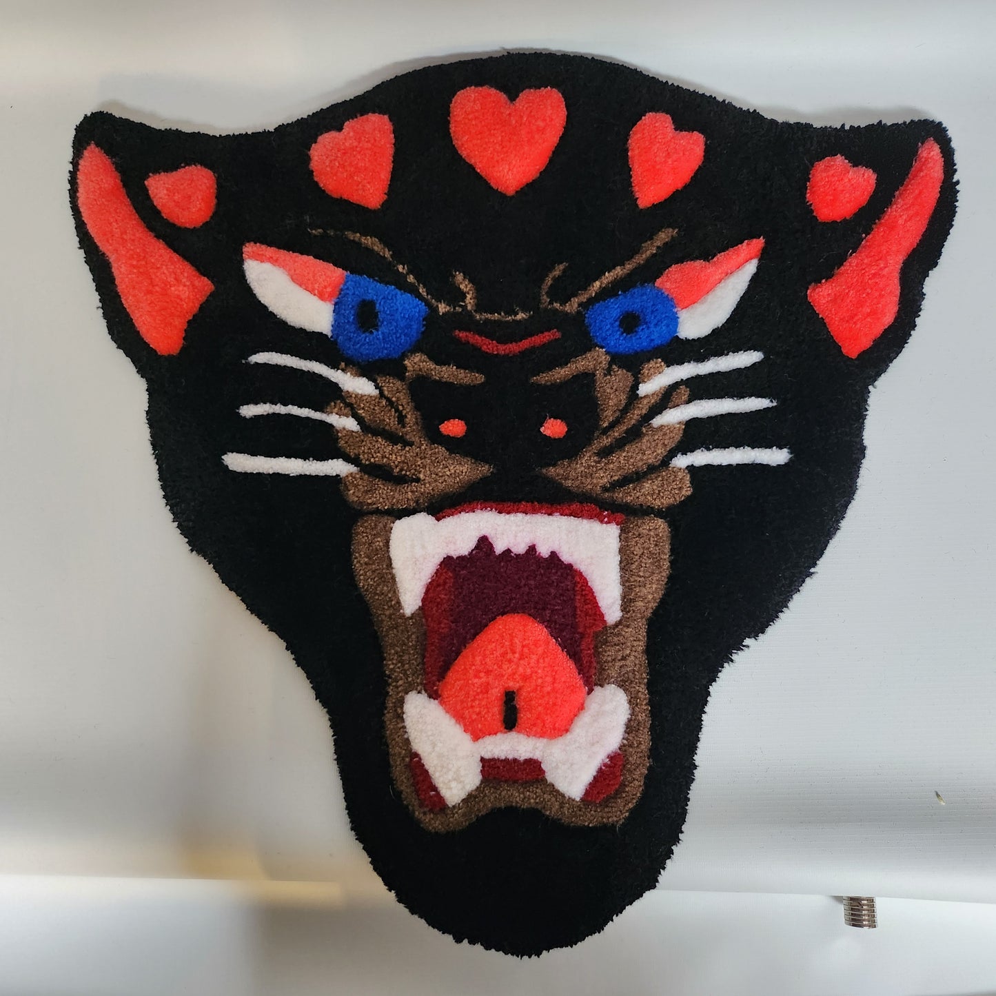 Handmade Panther Heart Rug - Tufted Panther Wall Hanging
