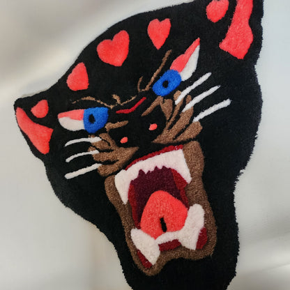 Handmade Panther Heart Rug - Tufted Panther Wall Hanging