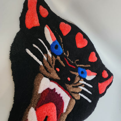 Handmade Panther Heart Rug - Tufted Panther Wall Hanging