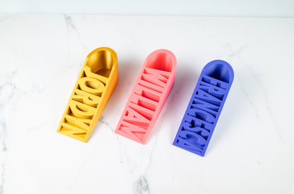 Custom Name Door Stop – Personalised Wedge in Bright Colours.