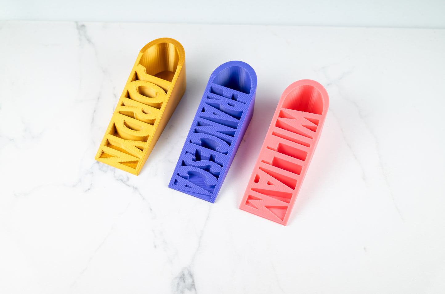 Custom Name Door Stop – Personalised Wedge in Bright Colours.