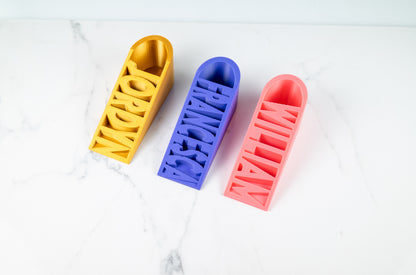 Custom Name Door Stop – Personalised Wedge in Bright Colours.
