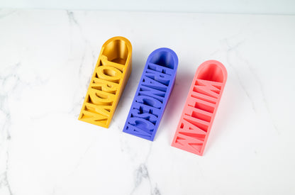 Custom Name Door Stop – Personalised Wedge in Bright Colours.
