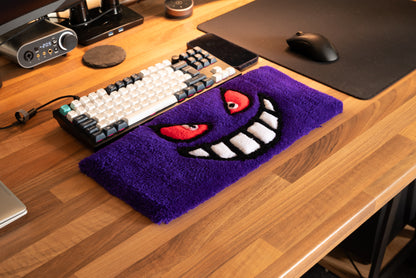 Tufted Purple Grin Wrist Rest – Handmade Desk Cushion for Gamers
