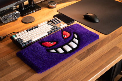 Tufted Purple Grin Wrist Rest – Handmade Desk Cushion for Gamers
