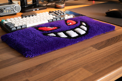 Tufted Purple Grin Wrist Rest – Handmade Desk Cushion for Gamers
