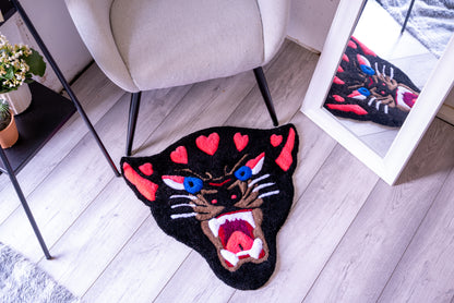 Handmade Panther Heart Rug - Tufted Panther Wall Hanging