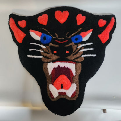 Handmade Panther Heart Rug - Tufted Panther Wall Hanging